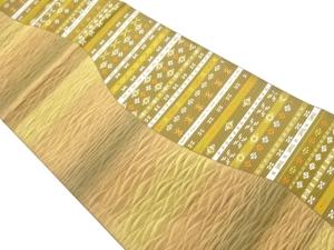 柿渋染変わり横縞に幾何学模様織出し全通洒落袋帯